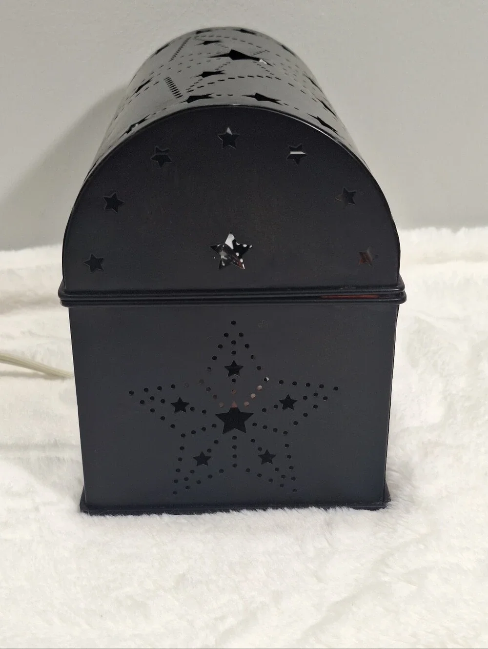 Rustic Black Punched Tin Accent/Nightlight Etched Glass Stars Primitive Decor